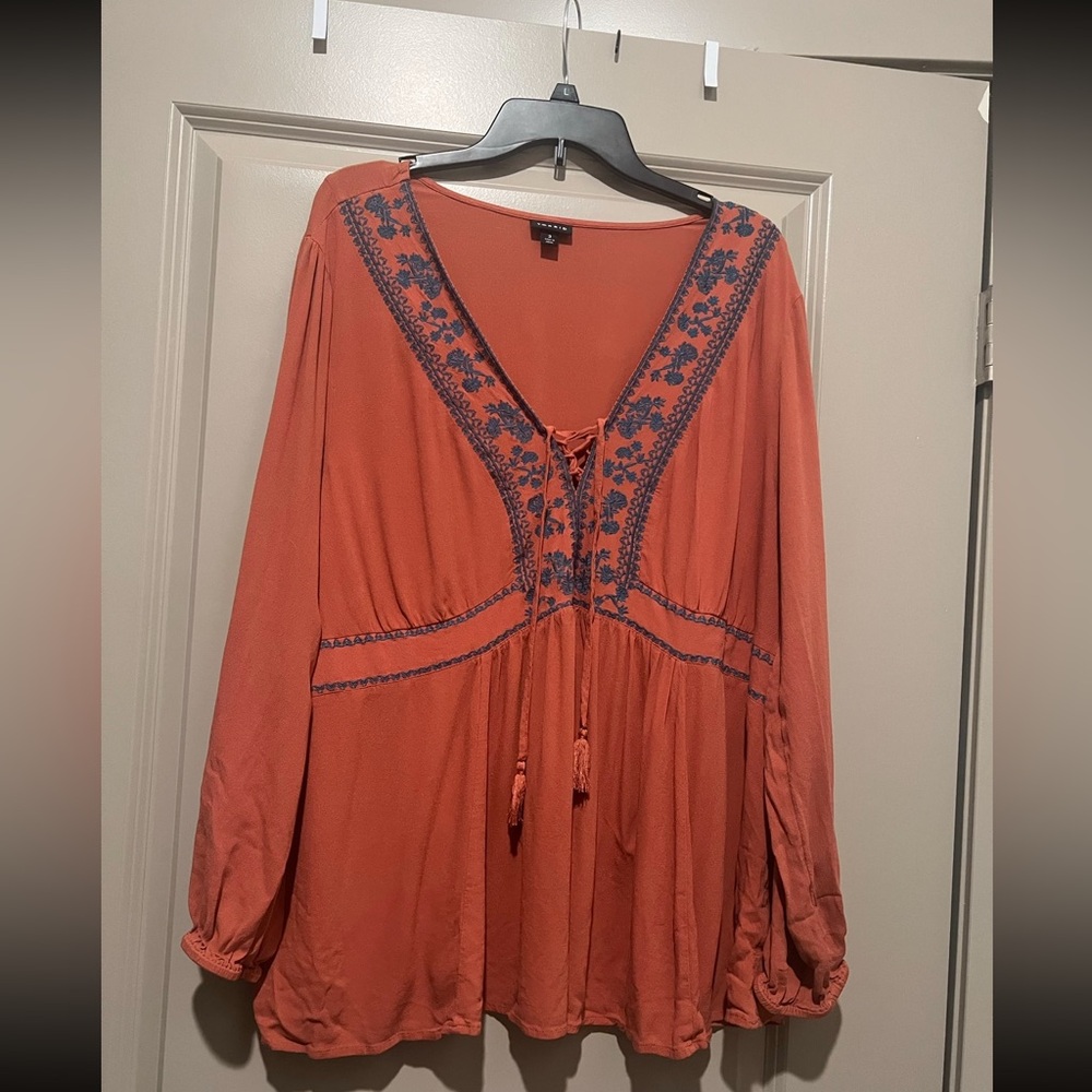 Torrid Lace Up Long Sleeve Blouse - Picture 2 of 7